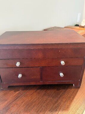 wooden jewelry box with 3 drawers